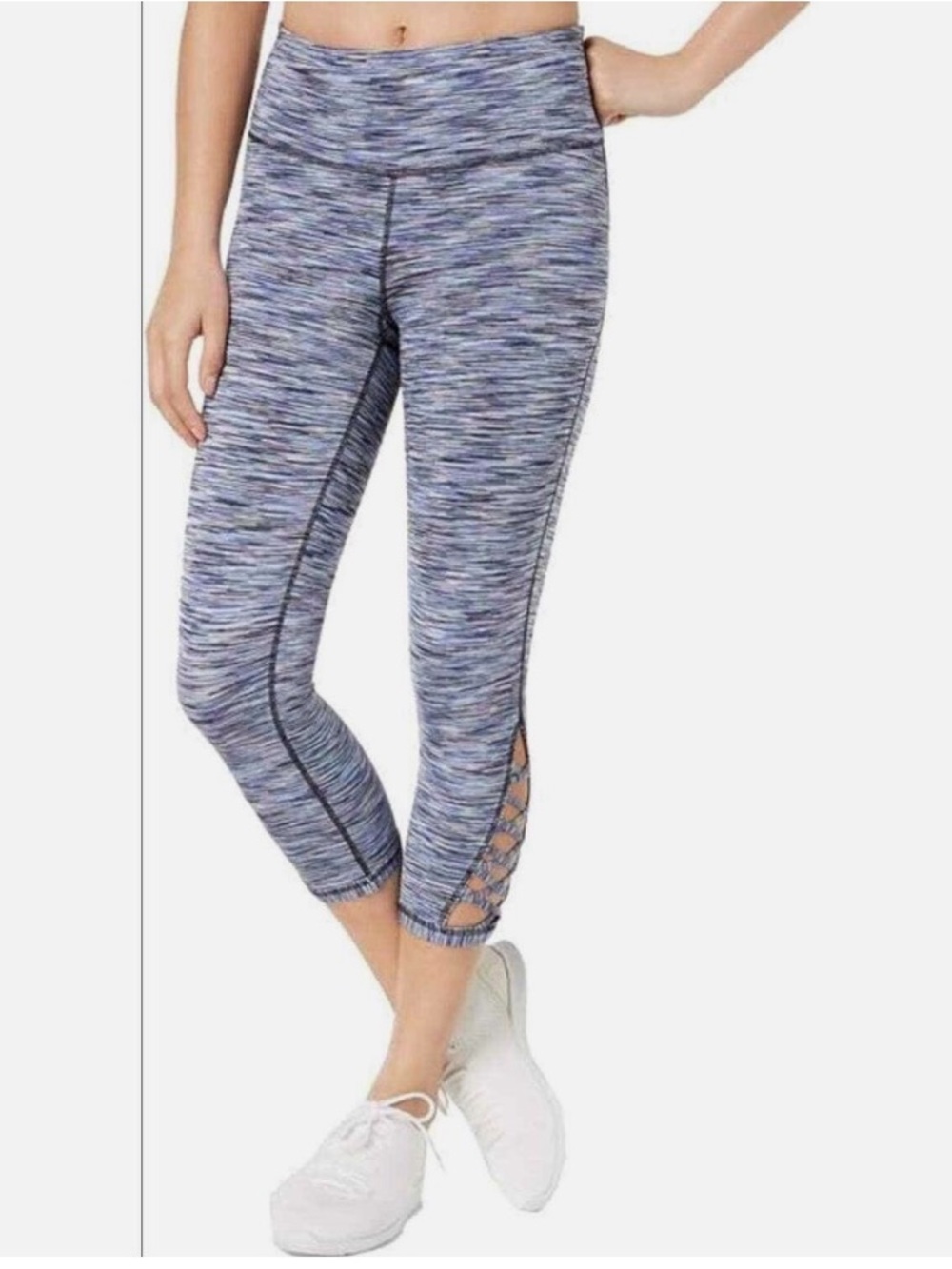 Yogalicious Heathered Blue Capri Leggings with Lattice Side Detail
